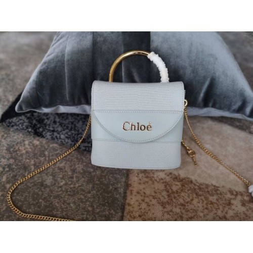 Bolso pequeño Chloe Aby Lock Chain de piel de becerro con efecto lagarto grabado en relieve Piel de cabra 3S035 Azul claro
