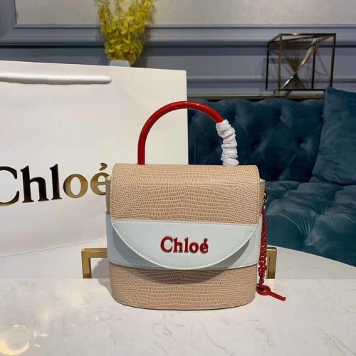 Bolso pequeño Chloe Aby Lock Chain de piel de becerro con efecto lagarto grabado en relieve Piel de cabra 3S035 Blanco