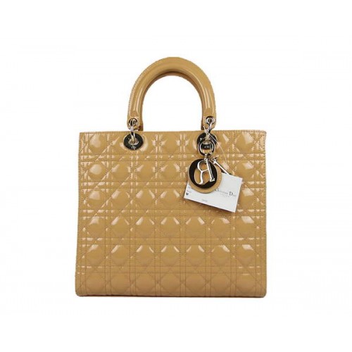 Venta caliente Christian Dior Patente Bolsas Large Lady Dior Bag CAL44561 Albaricoque Dorado