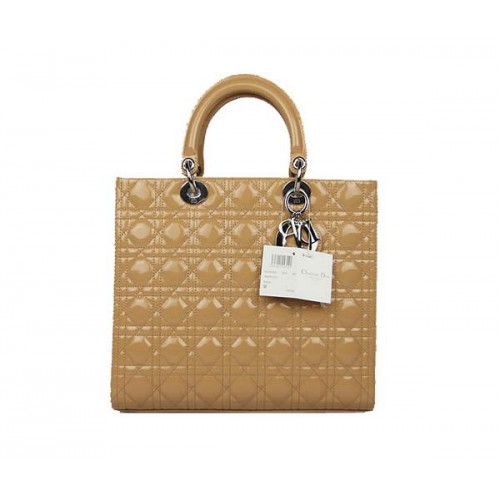 Venta caliente Christian Dior Patent Bolsas Large Lady Dior Bag CAL44561 Albaricoque Plata