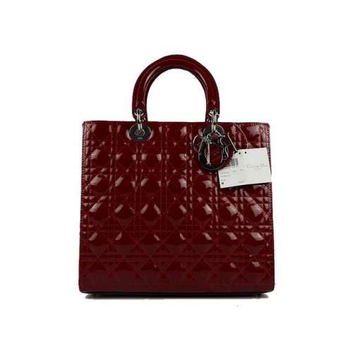2012 Últimos bolsos de patente Christian Dior Bolso grande Lady Dior CAL44561 Wine Silver