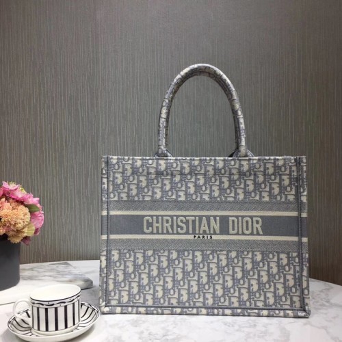 BOLSO TOTE DIOR BOOK DE LONA BORDADA C1286-3 gris