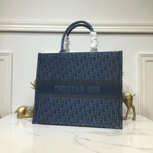 BOLSO TOTE BOOK DIOR DE LONA BORDADA C1286 Azul