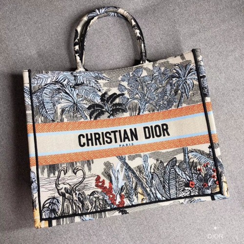 BOLSO TOTE BOOK DIOR DE LONA BORDADA C1286 Gris claro