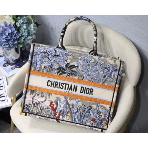 BOLSO TOTE BOOK DIOR DE LONA BORDADA C1287 azul