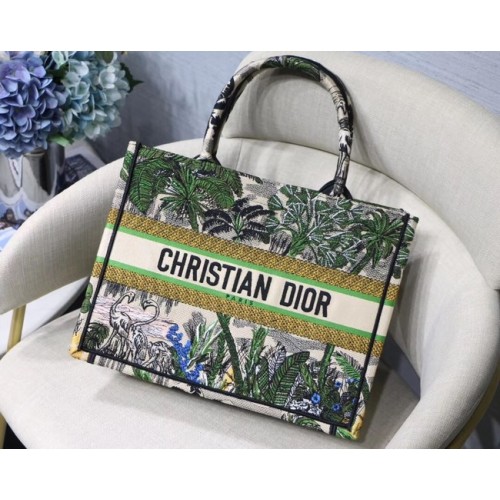 BOLSO TOTE BOOK DIOR DE LONA BORDADA C1287 verde
