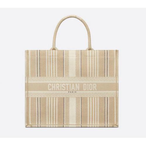 DIOR BOOK TOTE Beis Rayas Bordado M1286Z
