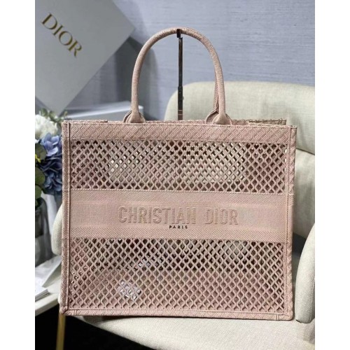 DIOR BOOK TOTE Black Mesh Bordado M1286ZW rosa claro