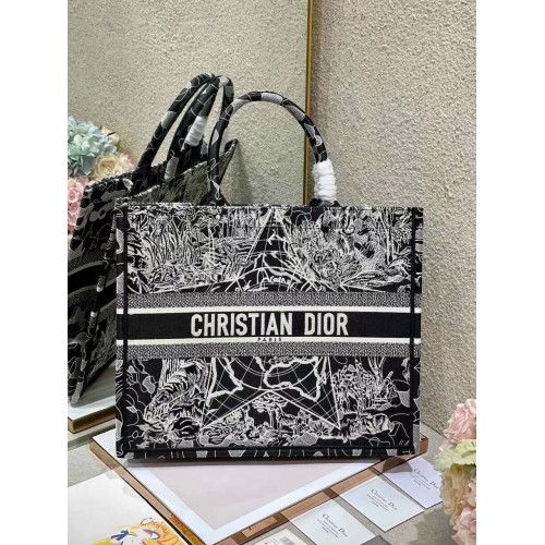 DIOR BOOK TOTE Globo terráqueo blanco y negro Bordado M1286ZR