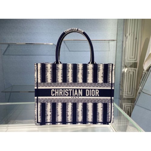 DIOR BOOK TOTE Bordado D-Stripes azul M1287Z