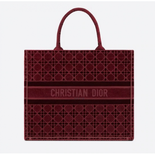 DIOR BOOK TOTE Borgoña Cannage Terciopelo bordado M1286Z
