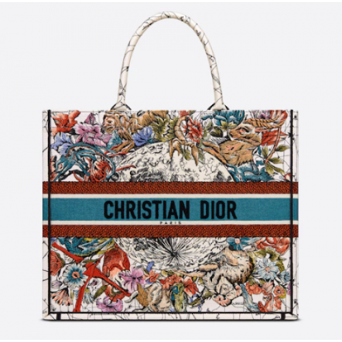 DIOR BOOK TOTE Latte Multicolor Dior Constellation Bordado M1286Z