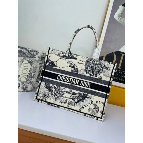 DIOR BOOK TOTE Latte Multicolor Dior Zodiac Bordado M1297ZR