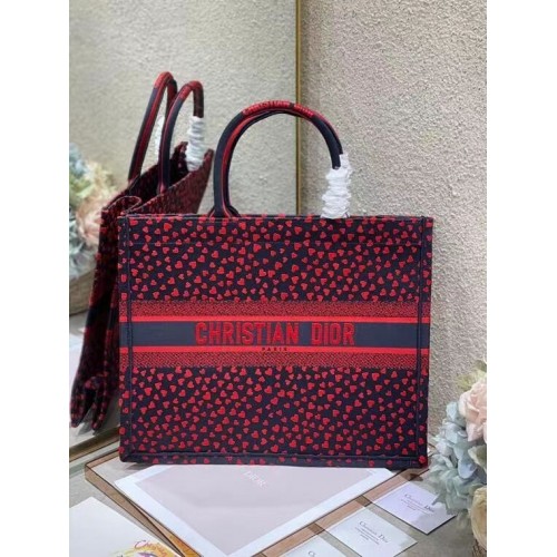 DIOR BOOK TOTE Azul marino I Love Paris y bordado de corazones rojos M1286ZR