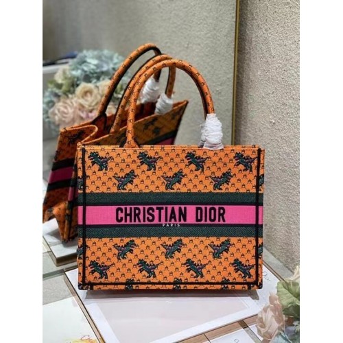 DIOR BOOK TOTE Naranja Multicolor Dragon Fire Bordado M1296ZJ
