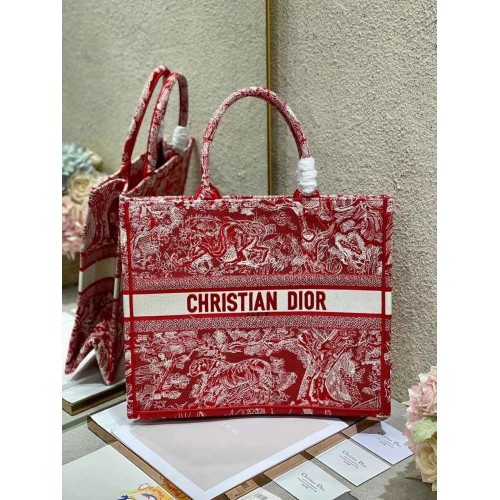 DIOR BOOK TOTE Frambuesa Toile de Jouy Bordado inverso M1286ZR ROJO