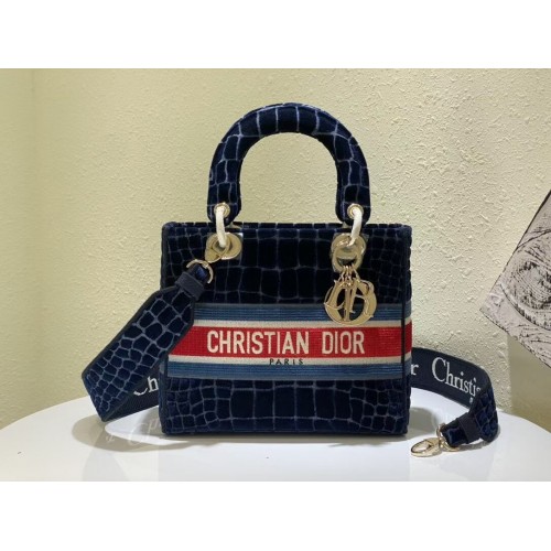 DIOR BOOK TOTE Terciopelo Estampado de cocodrilo M2030 Azul oscuro