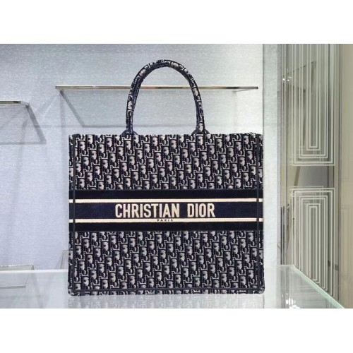 DIOR BOOK TOTE azul Dior Oblique Terciopelo bordado M1286Z
