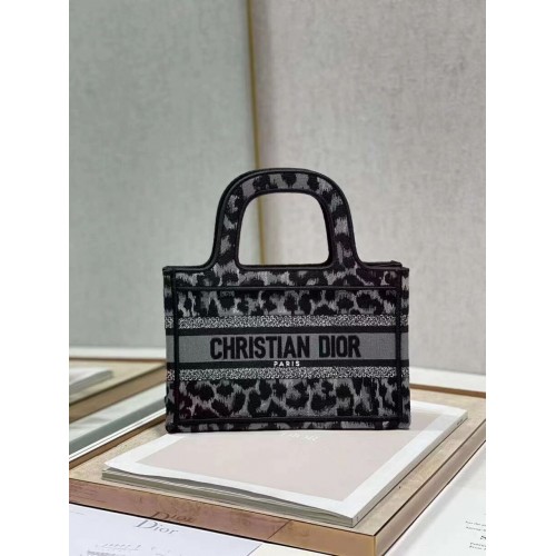 DIOR BOOK mini TOTE Bordado C1783-1 Estampado de leopardo negro