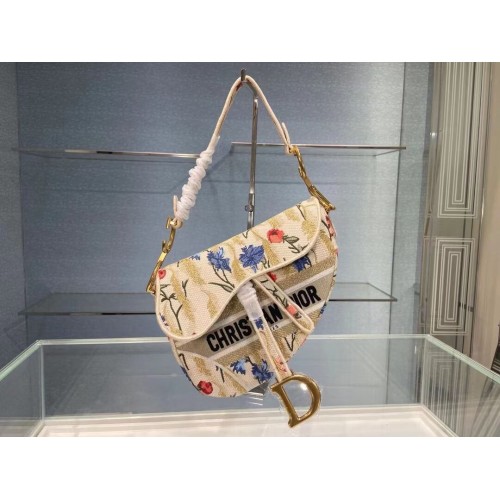 DIOR Beige Multicolor Dior Hibiscus Bordado de hilo metalizado SADDLE BAG M0446C Beige