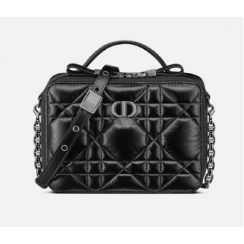 BOLSO DIOR CARO BOX CON CADENA Piel de becerro Macrocannage acolchada negra S5140B