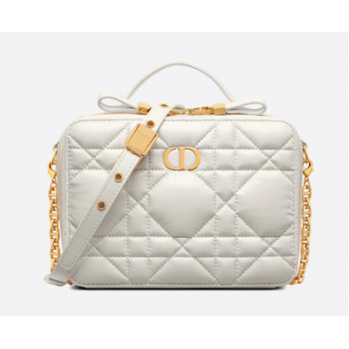BOLSO CAJA DIOR CARO CON CADENA Piel de becerro macrocannage acolchada Latte S5140UNG blanco
