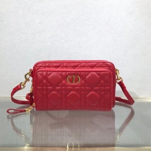 BOLSILLO DOBLE DIOR CARO Piel de becerro Cannage flexible S5037U rojo