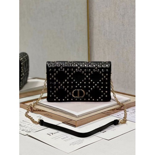 ESTUCHE DIOR CARO MACROCANNAGE Piel de becerro Macrocannage con motivo de estrella S5135BN NEGRO