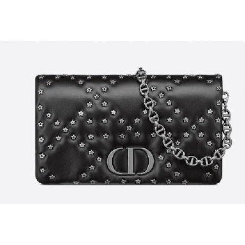 ESTUCHE DIOR CARO MACROCANNAGE Piel de becerro Macrocannage con motivo de estrella S5135UNH negro