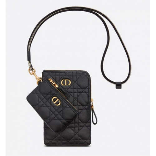 ESTUCHE MULTIFUNCIONAL DIOR CARO Piel de becerro Cannage flexible negra S5036UW