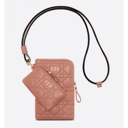 ESTUCHE MULTIFUNCIONAL DIOR CARO Piel de becerro Cannage flexible color nude profundo S5036U