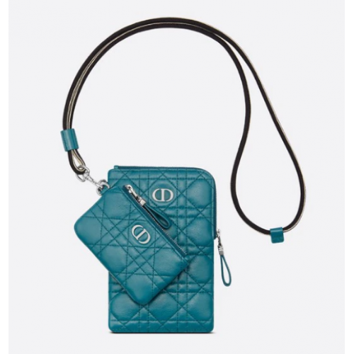 ESTUCHE MULTIFUNCIONAL DIOR CARO Piel de becerro Cannage flexible azul océano profundo S5036PWH