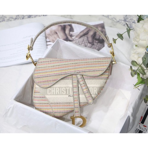 SADDLE BAG DIOR Bordado Rayas Color M0446C Beige