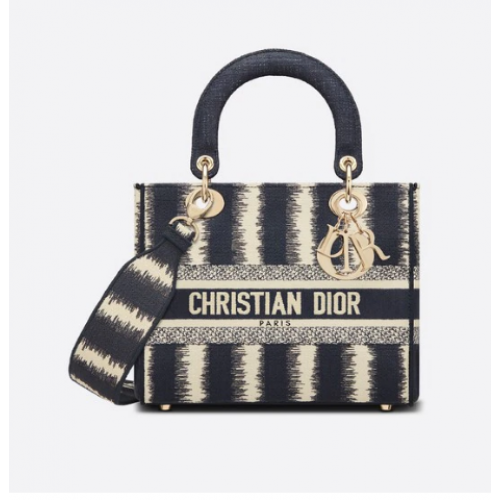 BOLSO DIOR MEDIUM LADY D-LITE Bordado D-Stripes azul M0565