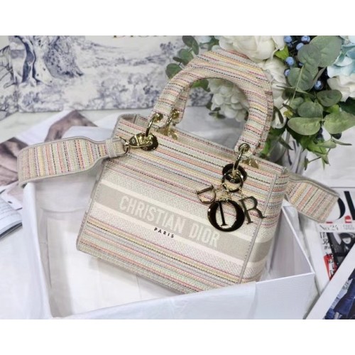 BOLSO DIOR MEDIUM LADY D-LITE Bordado D-Stripes M0565 Beige