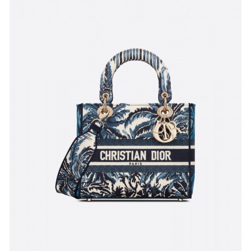 BOLSO DIOR MEDIUM LADY D-LITE Bordado azul oscuro Tree Cannage M0565OREY Azul