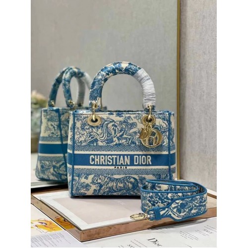 BOLSO DIOR MEDIUM LADY D-LITE Bordado M0565OR azul