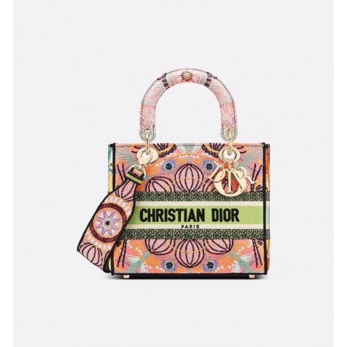 BOLSO DIOR MEDIUM LADY D-LITE Multicolor Corbata Dior Bordado M0565OJb