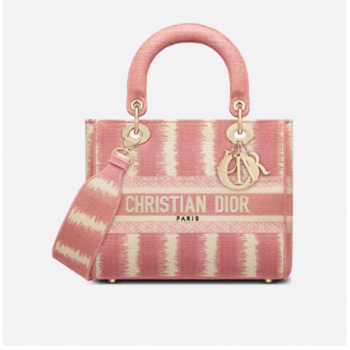BOLSO DIOR MEDIUM LADY D-LITE Bordado D-Stripes rosa M0565
