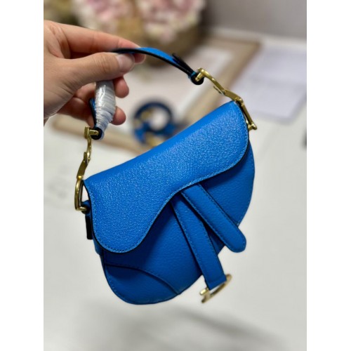 BOLSO SADDLE MICRO DIOR Piel de cabra envejecida S5685CC azul