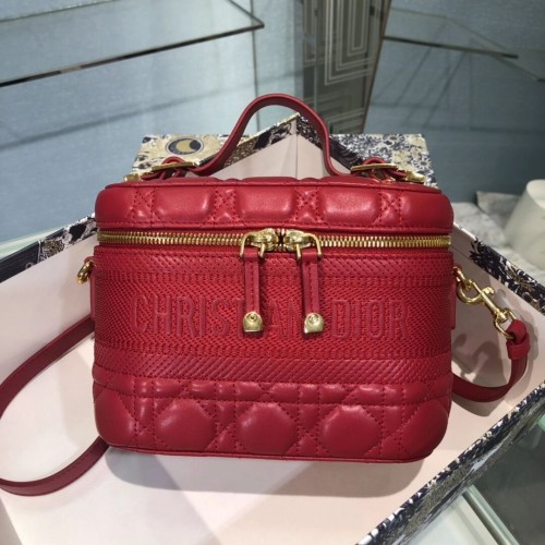 NECESER DIOR PEQUEÑO DIORTRAVEL Piel de cordero Cannage S5488U rojo