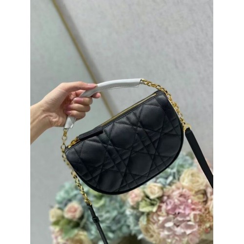Bolso de hombro DIOR Cannage Piel de cordero C0617 negro