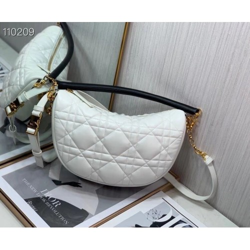 Bolso de hombro DIOR Cannage Piel de cordero C0616 blanco