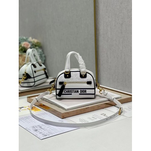 Bolso tote DIOR pequeño de piel grabada C9201 blanco