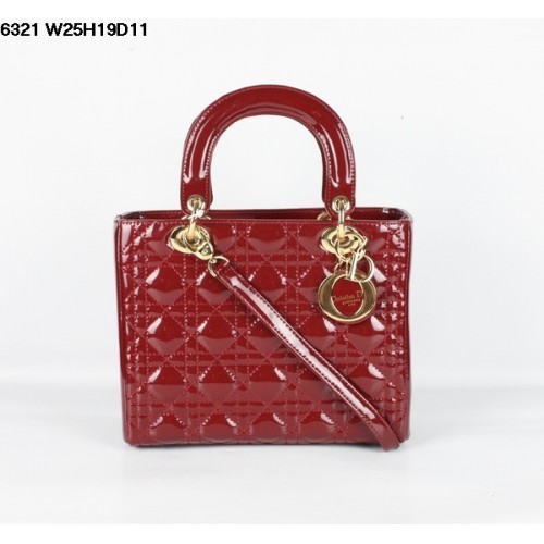 Bolso Christian Lady Dior Charol Rojo Oscuro 6321 Oro