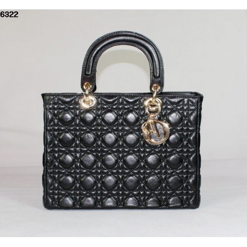 Christian Lady Dior Bolso de piel de cordero negro 6322 Oro