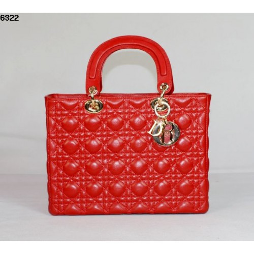 Christian Lady Dior Bolso de piel de cordero rojo 6322 Oro