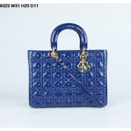 Bolso Christian Lady Dior Charol Azul 6323 Oro