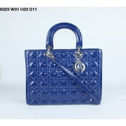 Bolso Christian Lady Dior Charol Azul 6323 Plata