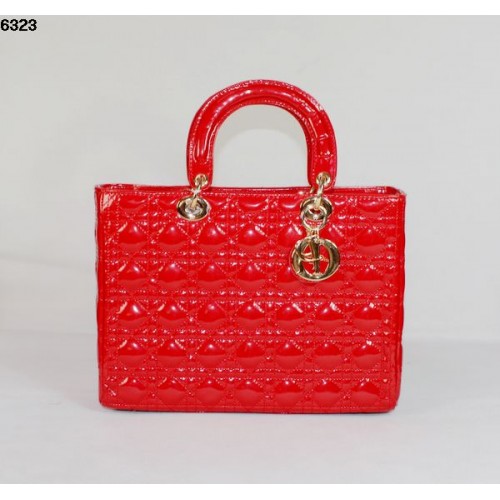 Bolso Christian Lady Dior Charol Rojo 6323 Oro